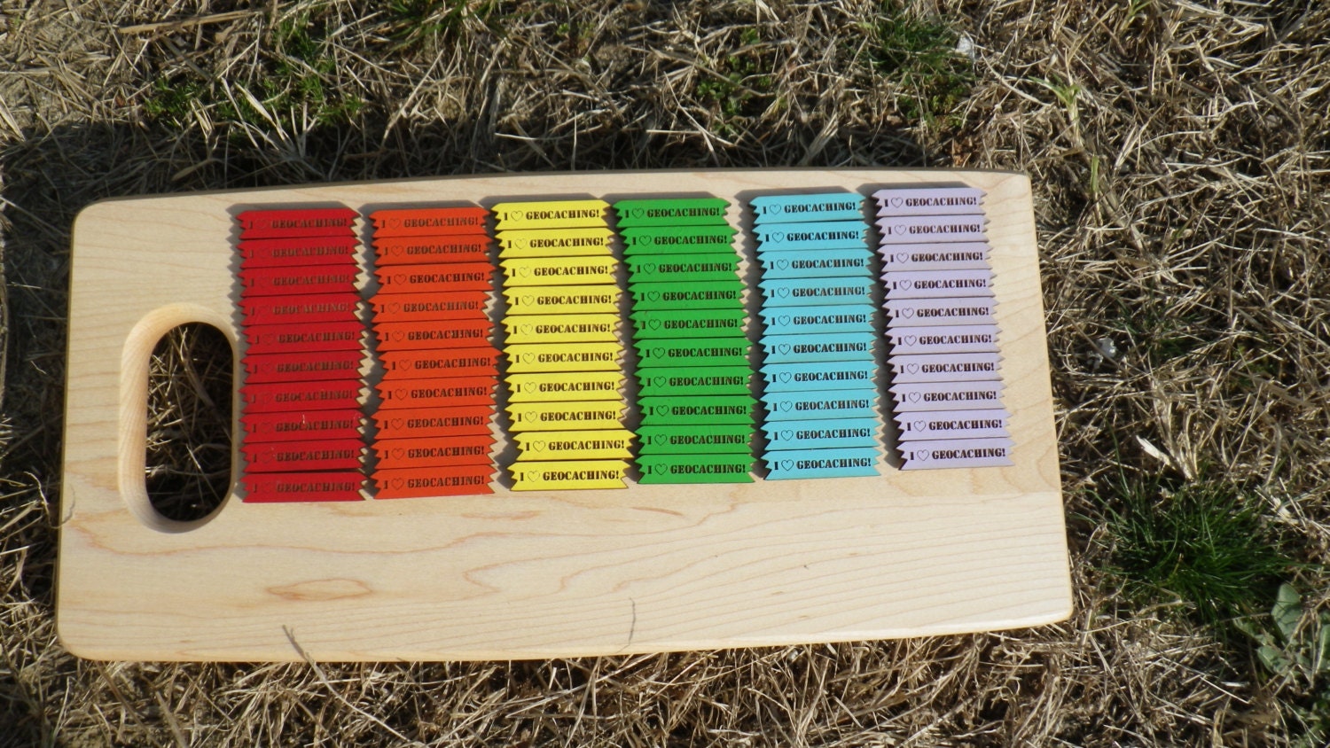 Set of 60 - I Heart Geocaching - wooden magnets - 1.75"