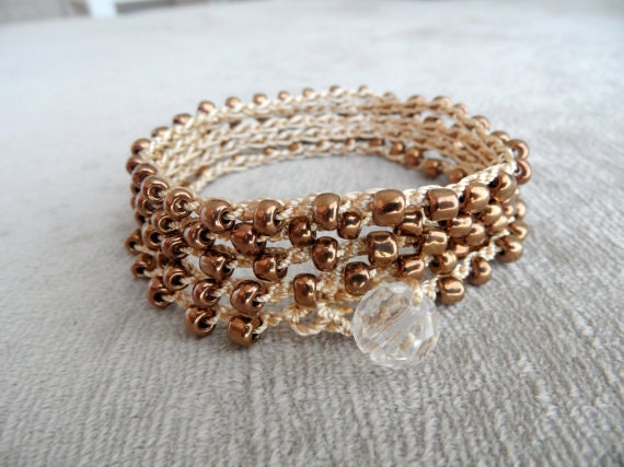 boho Wrap bracelet , bohemian glass crochet beaded bracelet wrap 5x
