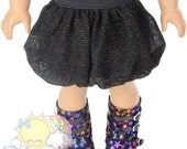 Black Elastic Banded Waist Black/Gold Sparkly Stripes Mesh Tulle Bubble Skirt Doll Clothes Outfit for 18" American Girl dolls