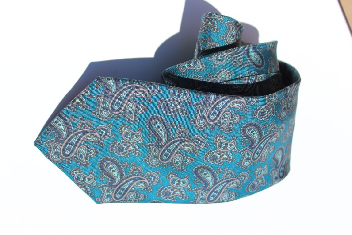 Vintage Designer Bert Pulitzer Men's Necktie Pure Silk Teal Blue Paisley Pattern, Gift for Him, Formal Attire, High Fashion