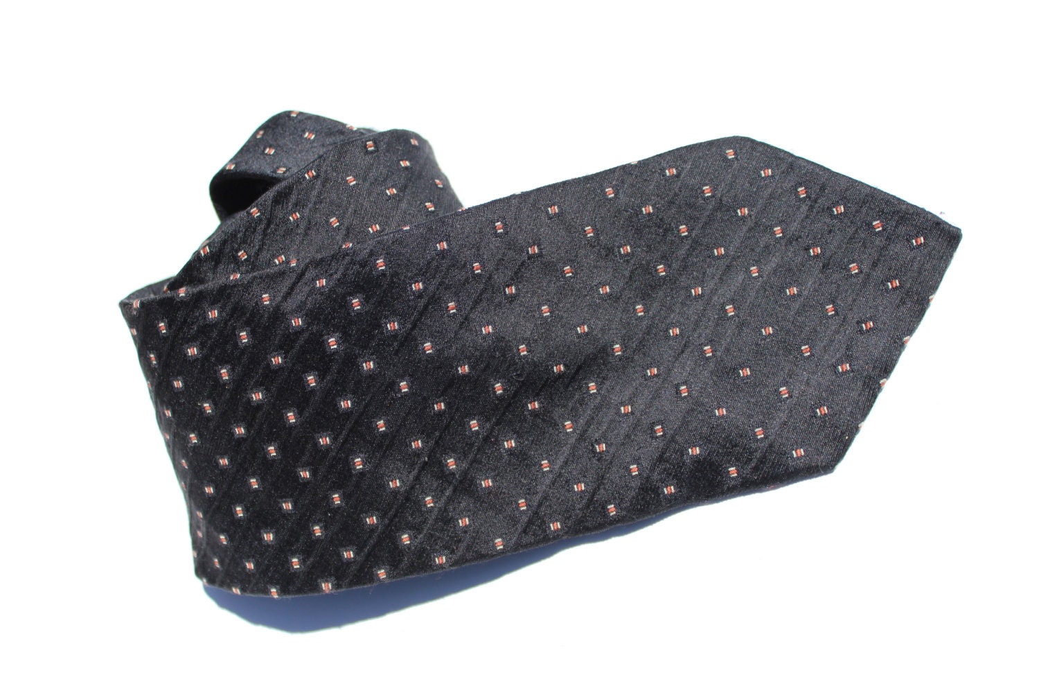 Vintage Designer Giorgio Armani Men's Necktie 100% Silk Black White Orange Pattern, Gift for Him, Formal Attire High Fashion