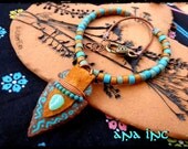 Indian ARROWHEAD necklace Leather tribal necklace Turquoise gemstone beads Native American Indian Choker bohemian boho tribal hippie rustic