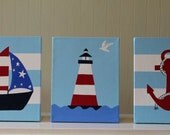 Nautical Nursery Decor Wall Decor Acrylic Painting Wall Art Nautical Decor Sailboat Lighthouse Anchor