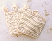 Hand-knit Undyed Organic Cotton Mini Washcloths: Set of 3