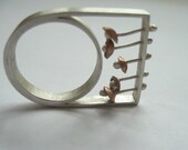 Silver and Copper Ring - Sculptural Ring - Flowers - Interactive Ring
