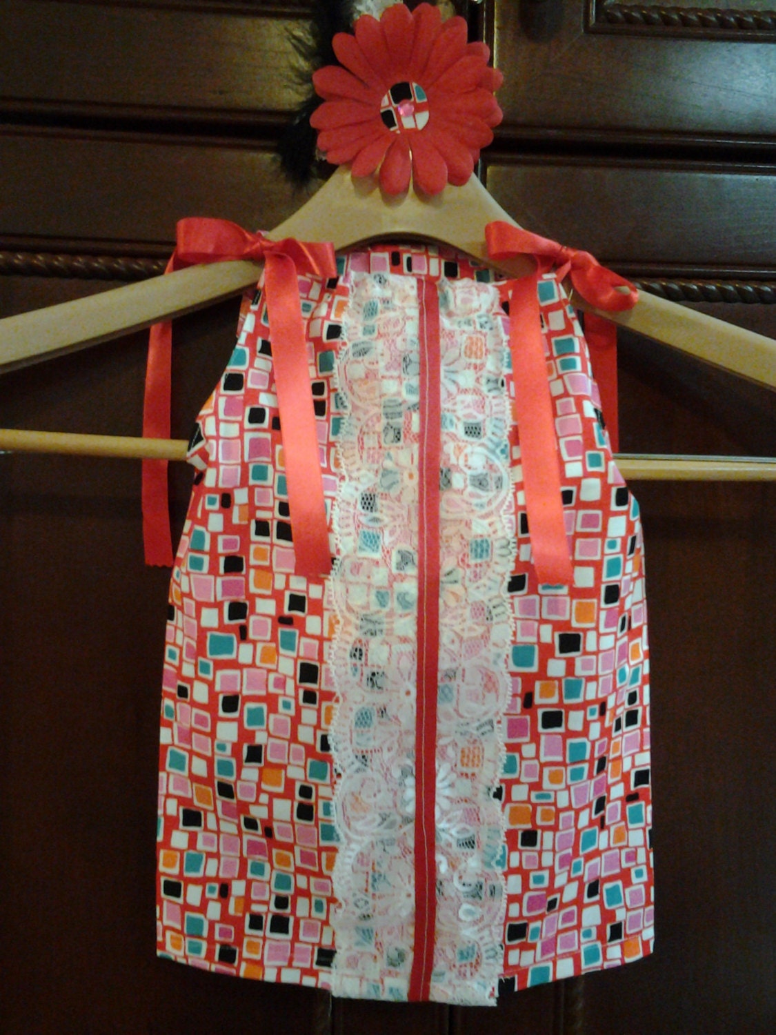 Prissy Pillowcase Dress  Micheal Miller Square fabric lace and satin in red black pink agua just for you 2T to 5T