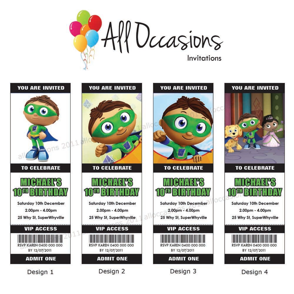 Super Why Birthday Ticket Invitations/Invites Personalised Custom - DIY Printable Digital File