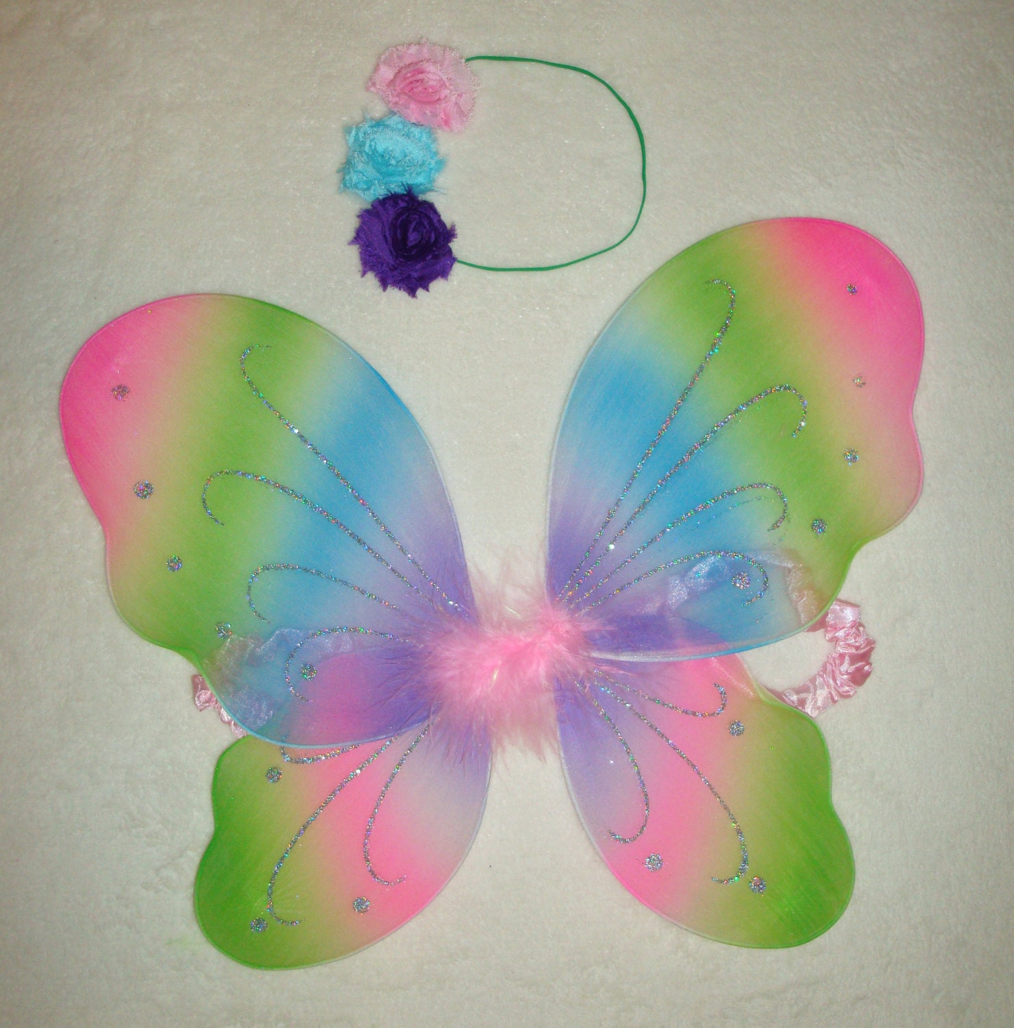 15% OFF-Rainbow Butterfly Wings With Matching Headband SET-Baby Girl-Infant-Baby Wings-Child Wings-Pastel-Toddler-Newborn-Rainbow Fairy