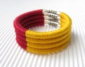 SALE 20% Bicolour Dichromatic Red Yellow Orange Thread Bracelet, Wrap Bangle Bracelet, Fiber Wrapped Yarn Bracelet, Cotton Bracelet