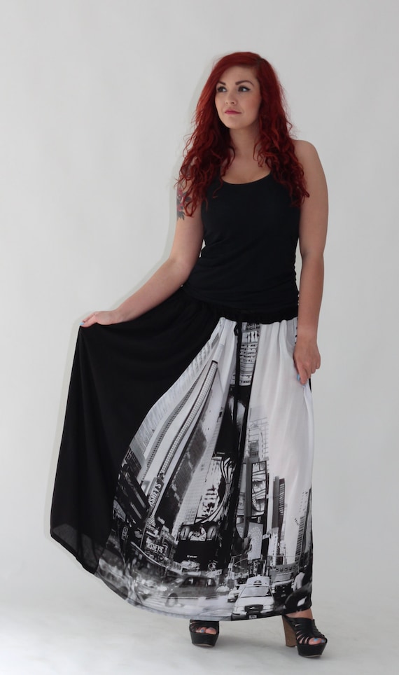 Black and white Wide Skirt / Maxi Skirt / Full Length Skirt / Handmade Women/ summer skirt