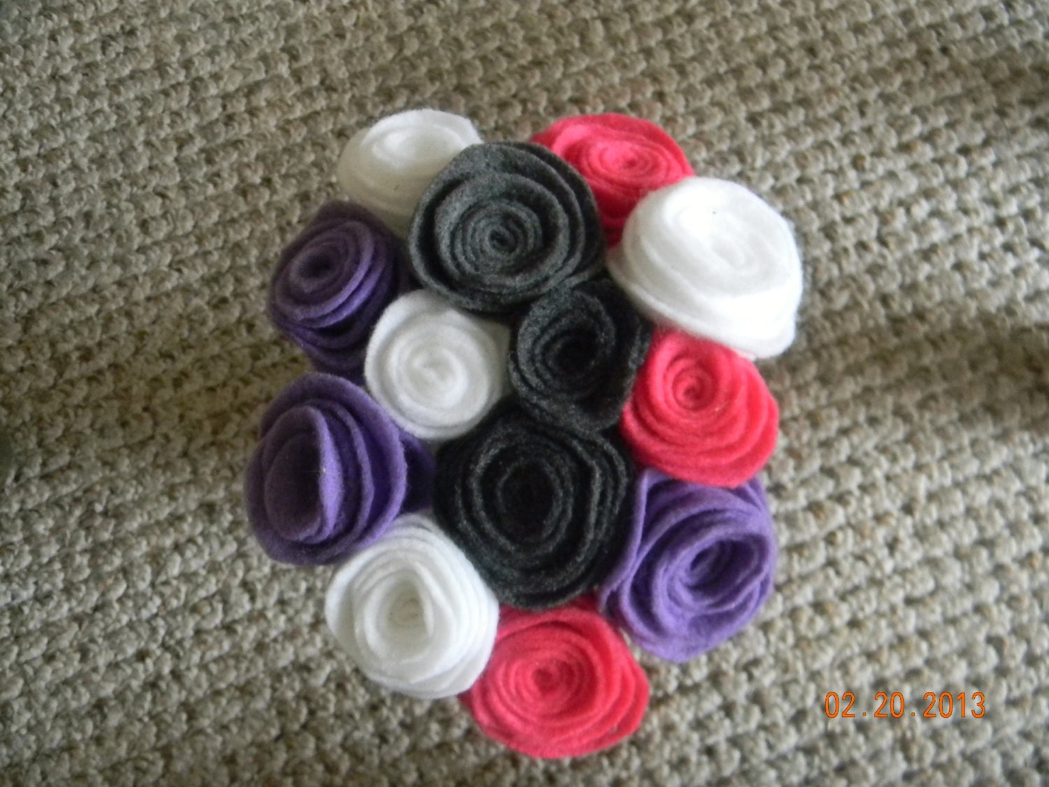 Pink,Purple,Grey and White Felt Flower Bouquet in a Mason Jar Vase