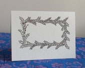 Personalized Greeting Card. 5x7 Hand Inked. One of A Kind. Wreath of Leaves Sepia Rectangle