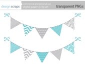 boy bunting banner clip art, flag banner digital clipart personal and commercial use - aqua blue grey bunting banner - INSTANT DOWNLOAD