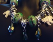 Elephant Safari, Euro Style Handmade Silver Charm Bracelet, Glass Euro Beads & Hand Carved Buffalo Bone, Pandora Inspired
