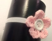 Infant Elastic Pink Knit Flower Headband with Button Accessory