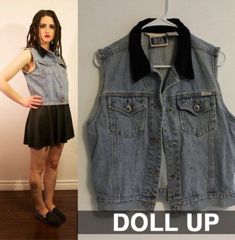 Vintage Billblass denim vest with black velvet collar 90's 80's