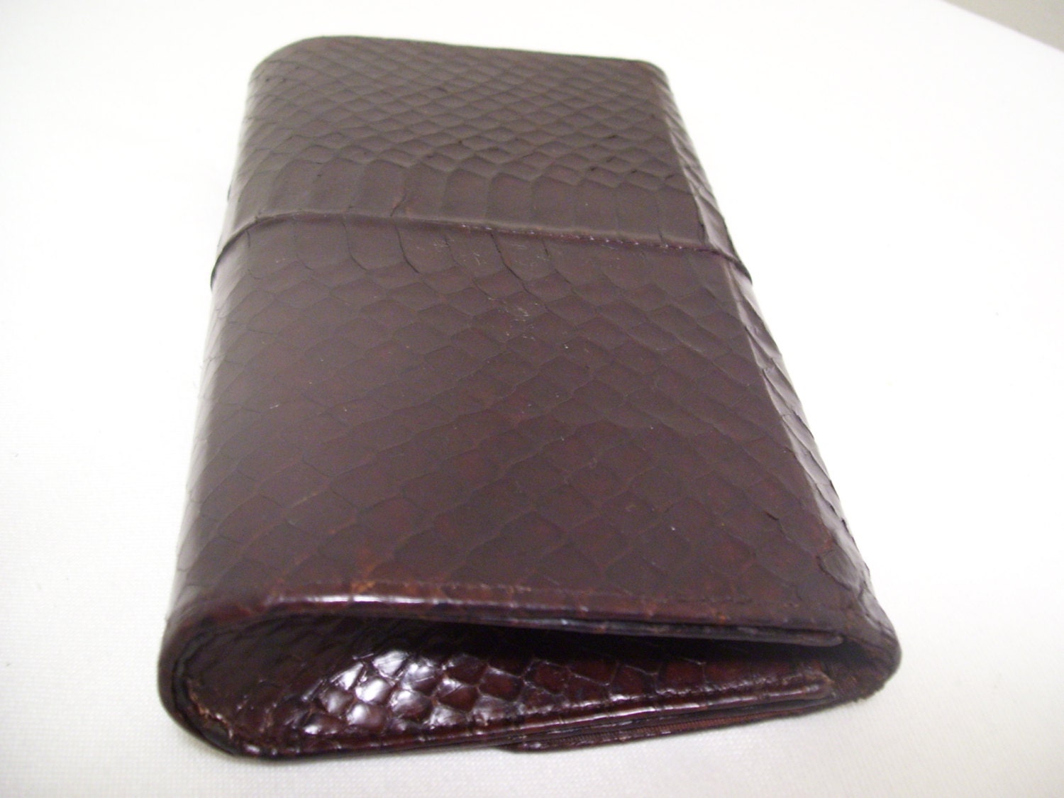 snake skin chocolate brown clutch - clutch - leather clutch -handbag - vintage handbag - snakeskin clutch