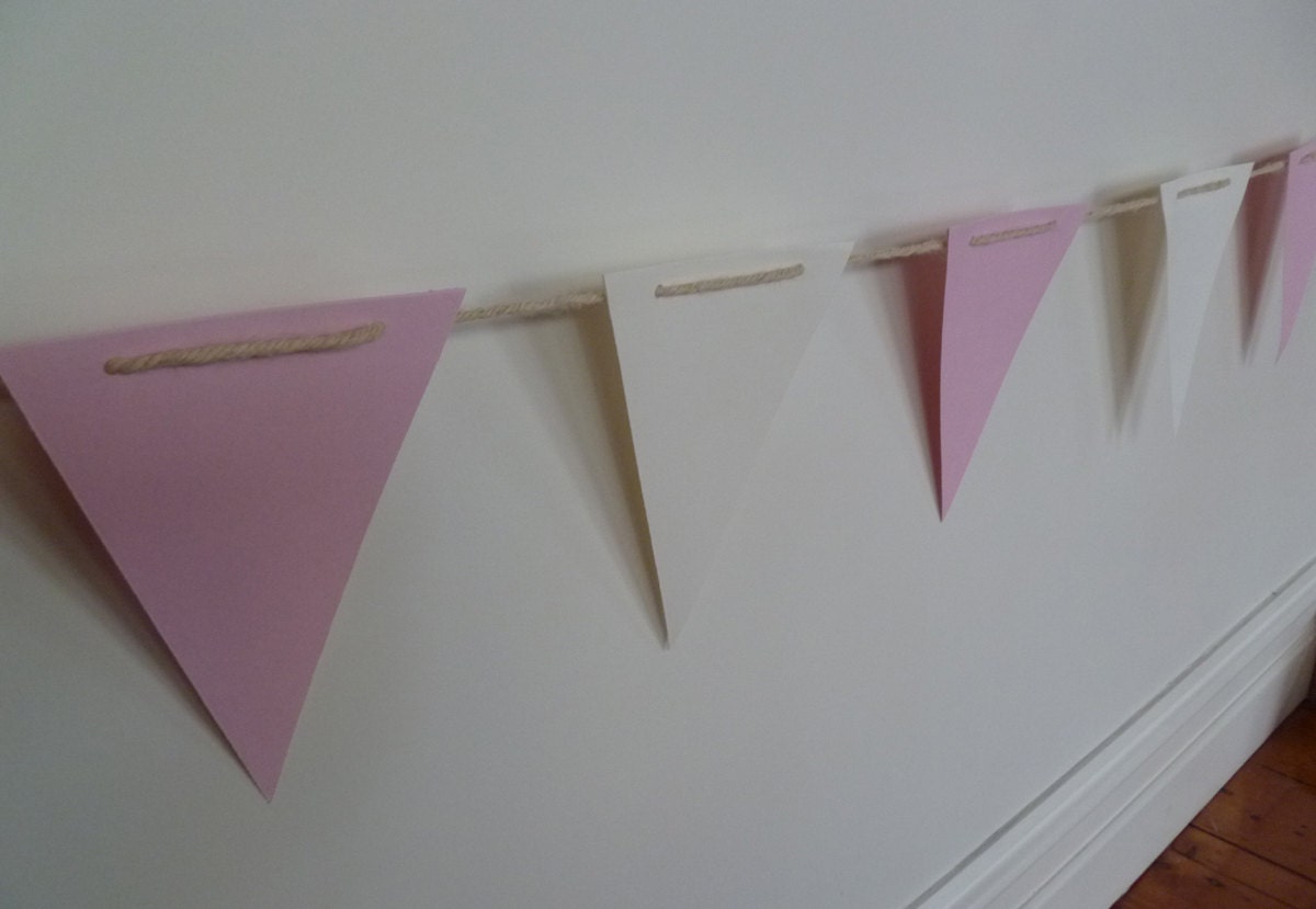 CANDY STRIPE BUNTING, pink and ivory white heavy paper bunting garland, party decoration, girl's room, wedding