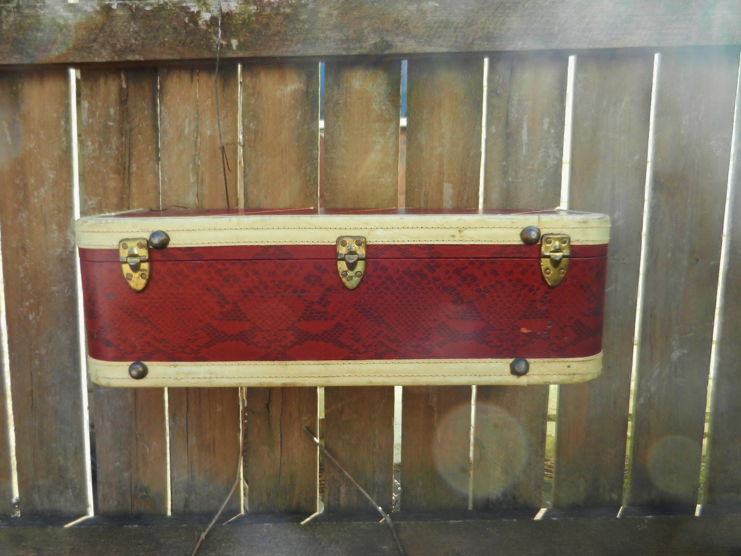 Vintage 1950's Red with White Leather Suitcase Shelf Luggage Unit