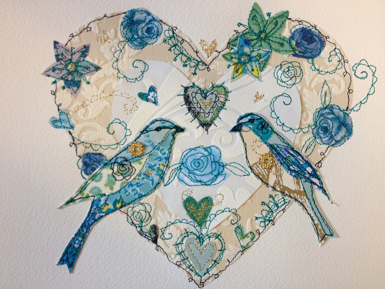 Made to order 'love birds' mixed media original artwork blue