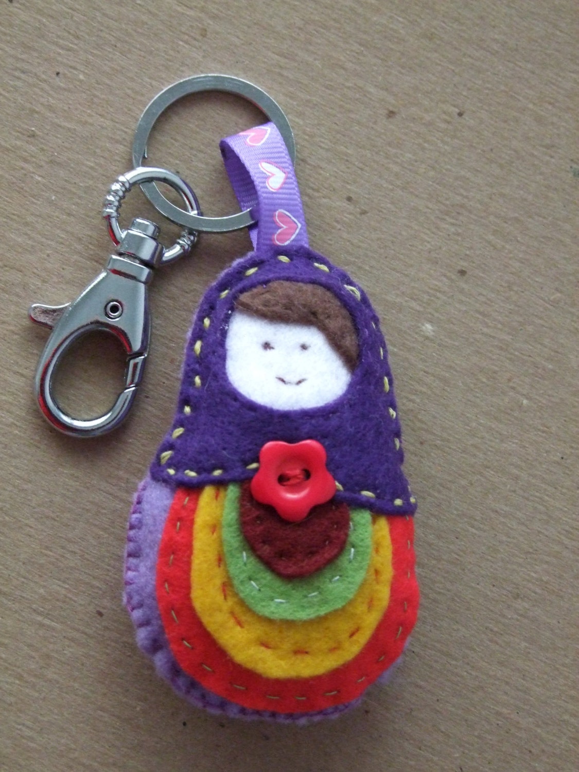 Handmade Felt vintage Love cute Russian Doll Matryoshka keyrings