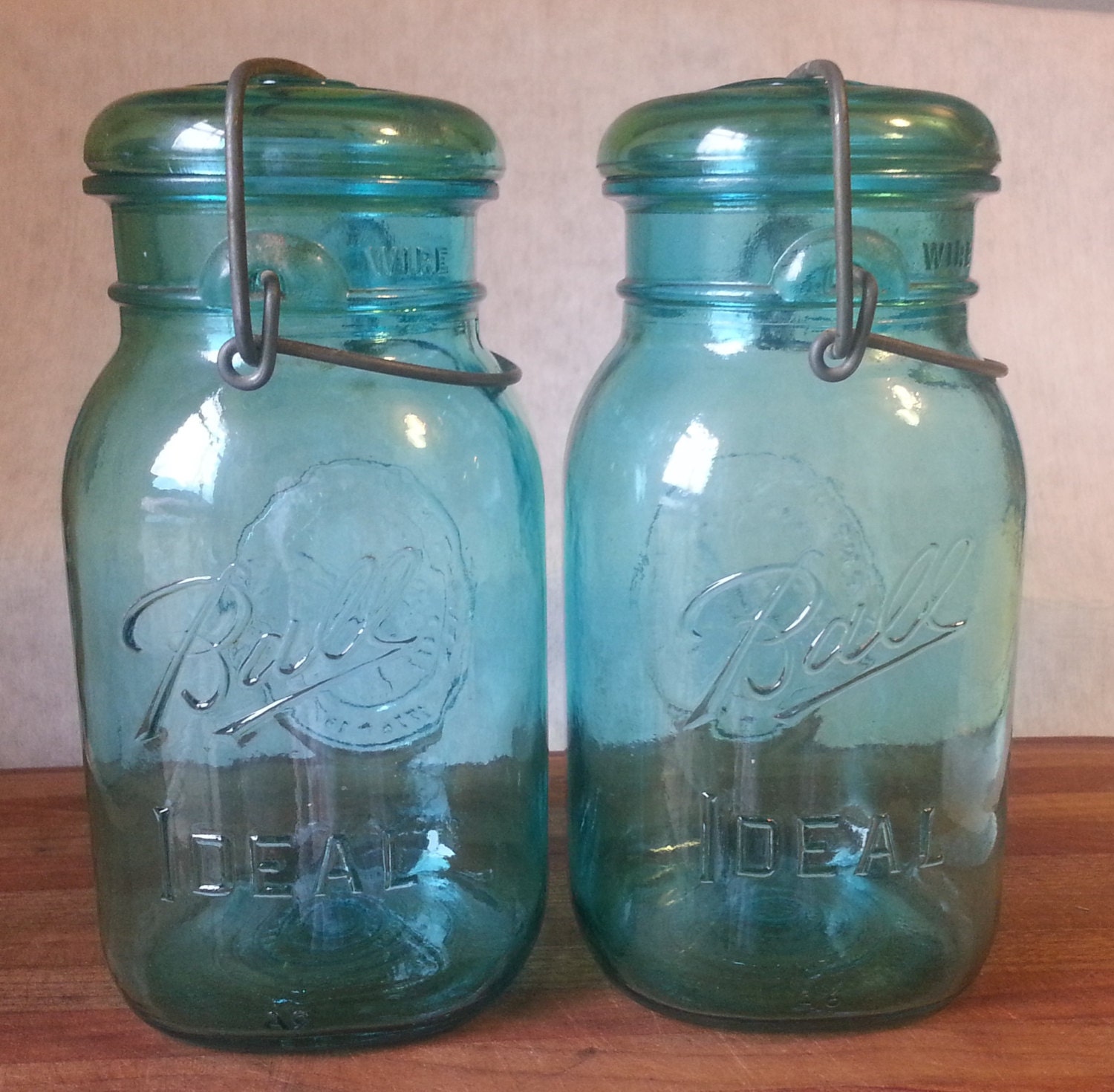 Aqua blue glass ball ideal mason jar bicentennial