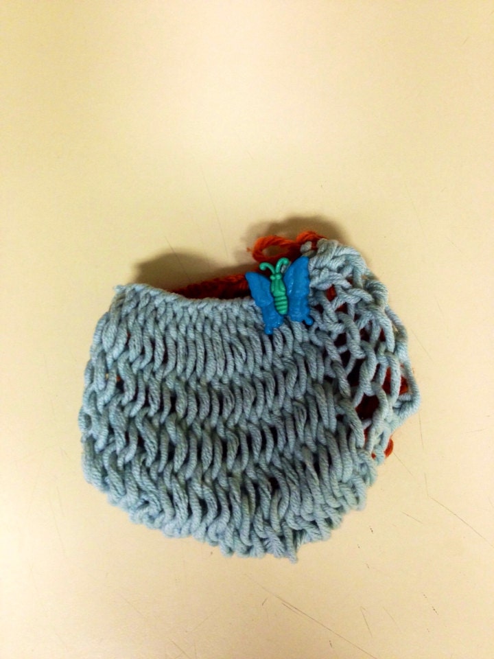 Crotchet orange and blue coin pouch with butterfly