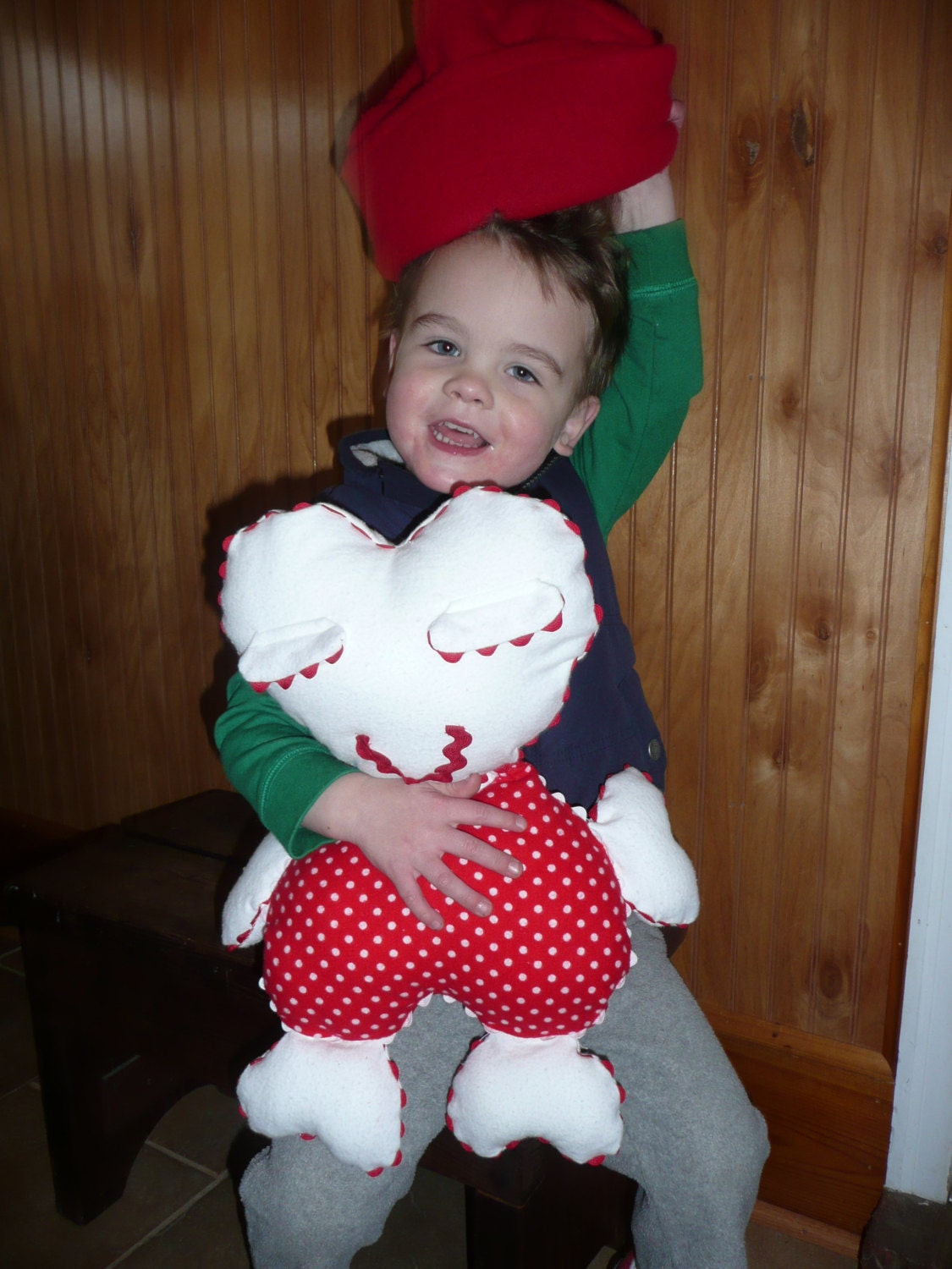 Soft Stuffed Doll - Heart Shaped Pillow - Plush Fabric Toy - Red & White Stuffed Animal