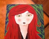 The Red Headed Girl painting  love red hair and green eyes art painting