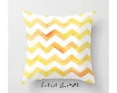 Sunset Chevron, Yellow Chevron, Orange Chevron, Pillow Cover, 20x20 , Pillow Cover, Watercolor painting by Suisai Genki, Yellow, Orange