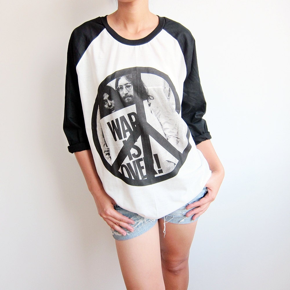The Beatles John Lennon Yoko Ono Peace Sign War is Over Baseball Raglan T Shirt Long Sleeve Men Women Tshirt Size S