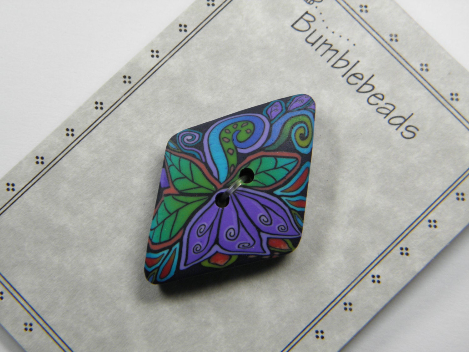 Floral Focal Button-Using Beeswax Clay- Handmade Millefiori