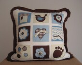 Soft mint turquoise blue brown bird  decorative throw accent pillow  cover case Spring summer kids room nursery modern cute whimsical decor
