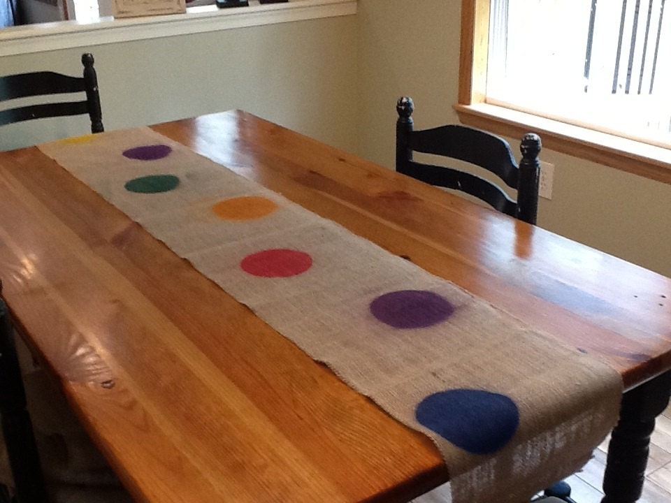 Burlap Table Runner- Polka Dot Primary Colors