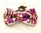 Flower Bracelet Beaded Pearl Bracelet Fabric Floral Purple Bow Bracelet Ribbon Cuff Textile Statement Jewelry