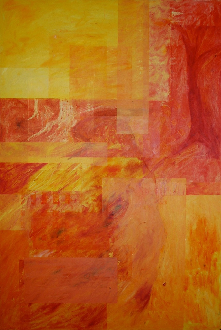 Fire in the Woods -- 36"x24" -- Original Abstract Oil Painting - GalleriaChristina