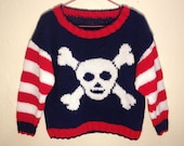 Vintage Children's Skull Sweater // Hand-knit Kids Shirt // Size 3T-4T