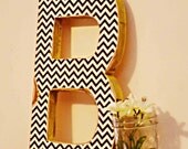 Shabby Chic 12"  Rustic Wooden Large Letter B, Distressed Chevron 12" Tall Wood Name Letters, Baby Nursery Decor, Wedding Decor