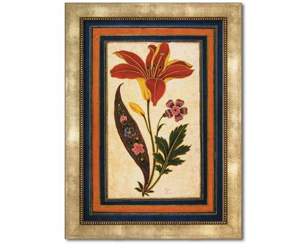 Fantasy Flowers. Reproduction of an antique painting from Safavid Iran. Faux Canvas Frame - Size: 24x20 inches -SKU 06602-6763