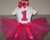 First Birthday Tutu Personalized Set Onsie 1 2 3 4 5 Hot Pink Glitter