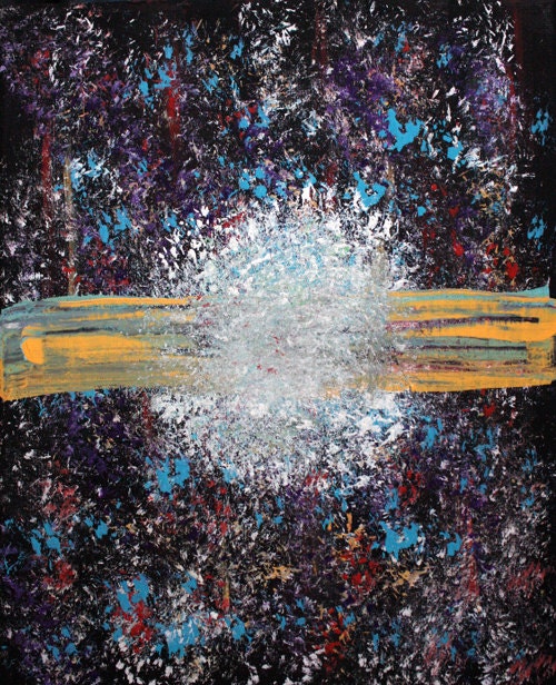 Abstract Original Painting - 8x10 - White / Black / Blue / Yellow / Purple - Acrylic
