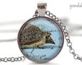 Blue Hedgehog Necklace, Dusk Blue Hedgie Art Pendant, Parisian Porcupine Charm, Hedgehog Jewelry (220)