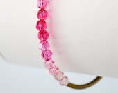 Pink Ombre Bangle, Genuine Swarovski Crystal, Sleek Shaded Bright Fuchsia Pale Rose Beads, Antiqued Brass Jewelry