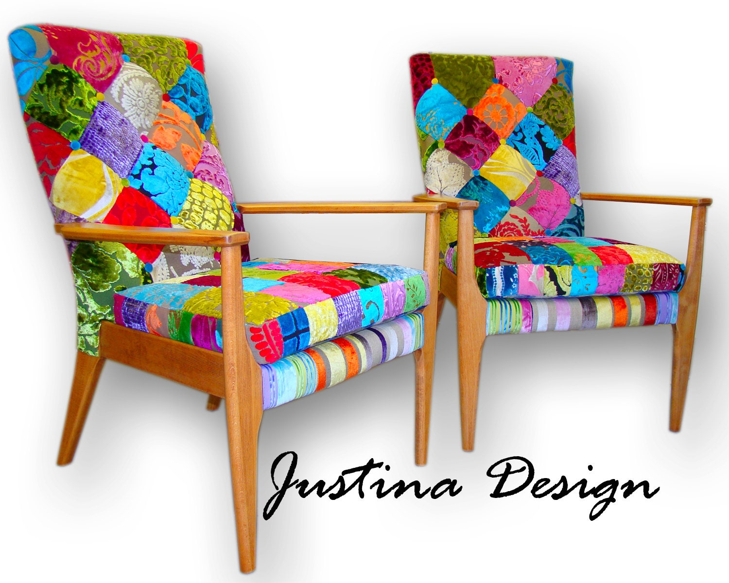 Patchwork wooden armchair in Designers Guild velvets