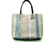 Unique Urban Tote Bag,Casual Tote Bag, Handwoven, Large, OOAK Beige,Blue - PenelopePouch