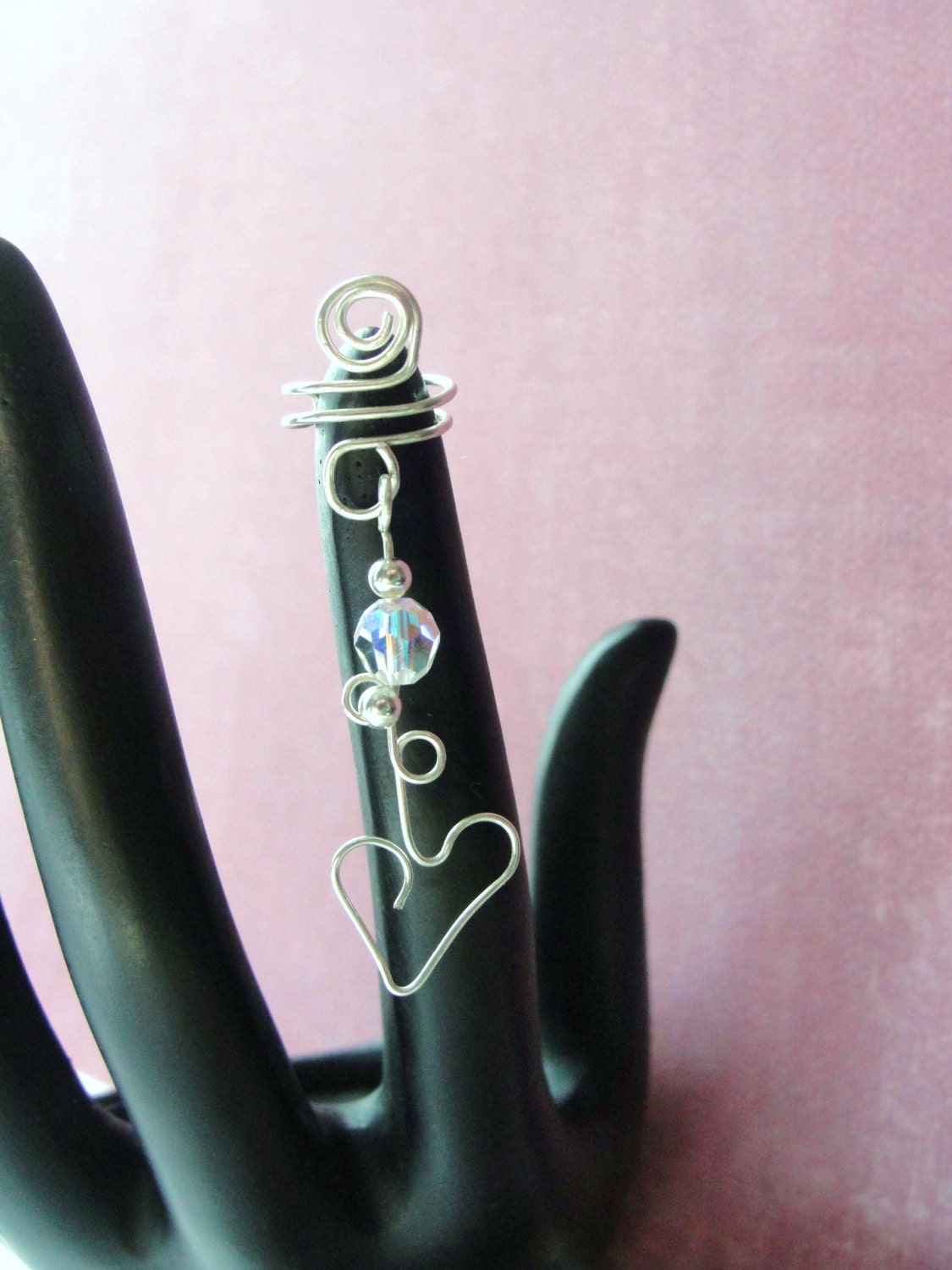 Sparkling Swarovski Crystals Ear Vine Sterling Silver Heart Clear Crystals Dangle Ear Wraps Hand Crafted Artisan Jewelry