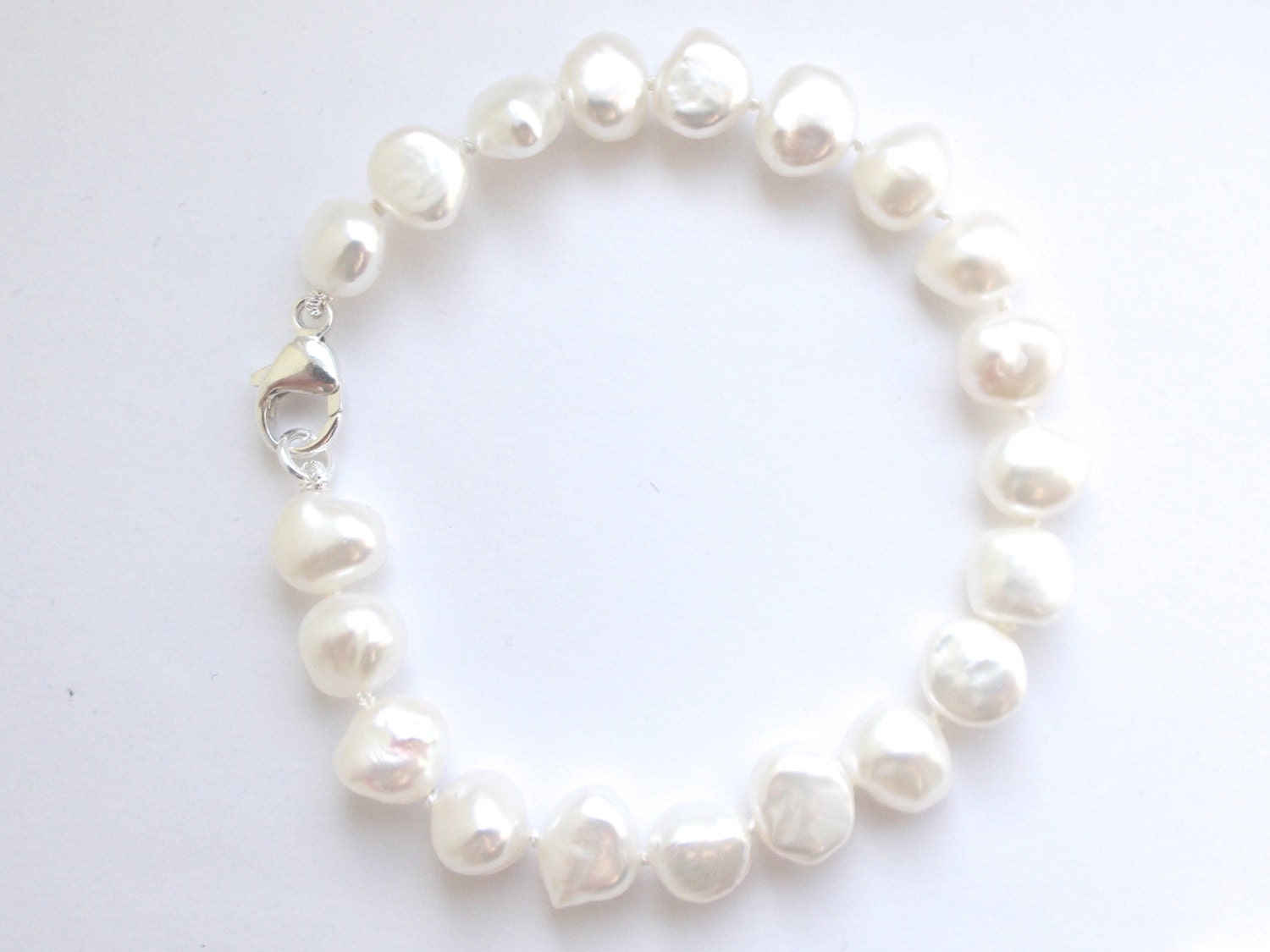 White Pearl Bracelet - AA Grade 8.5 to 9mm Baroque Freshwater Pearls - ExclusivelyPearls