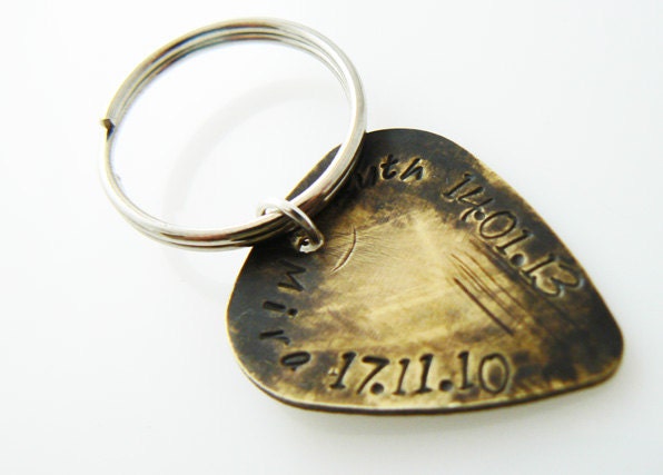 Customize it Sisters / Brothers / Kids Keychain, Hand Stamped & Antiqued Copper or Aluminum Guitar Pick Keychain, personalized key chain