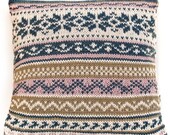 Merino wool and cashmere hand knitted cushion in natural colours
