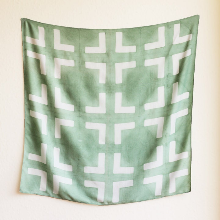Naturally Dyed Bamboo Scarf - Geometric Green